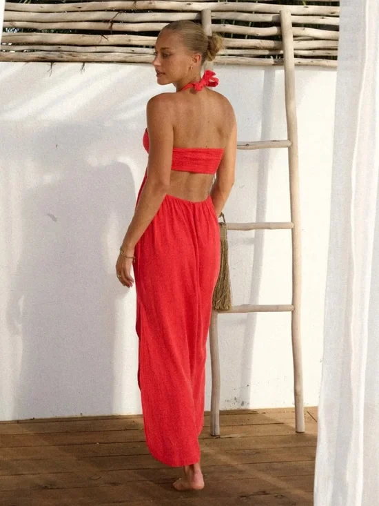 Giovanna Dress Cherry Halter Cutout Maxi Dress • Pima Cotton Dress • Size Small - Picture 5 of 14